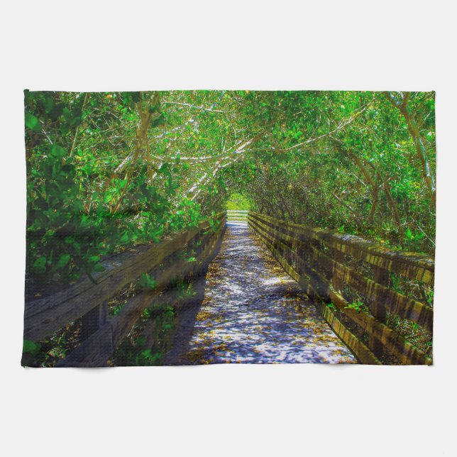 Linge De Cuisine Chemin sous la canopée des arbres (Horizontal)