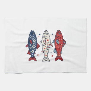 Linge De Cuisine Chemise à motif de trois poissons vintage et patri