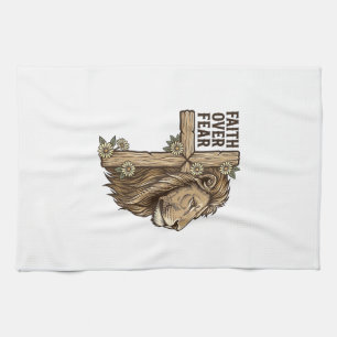 Linge De Cuisine Chemise chrétienne vintage Croix Lion Foi Sur La P