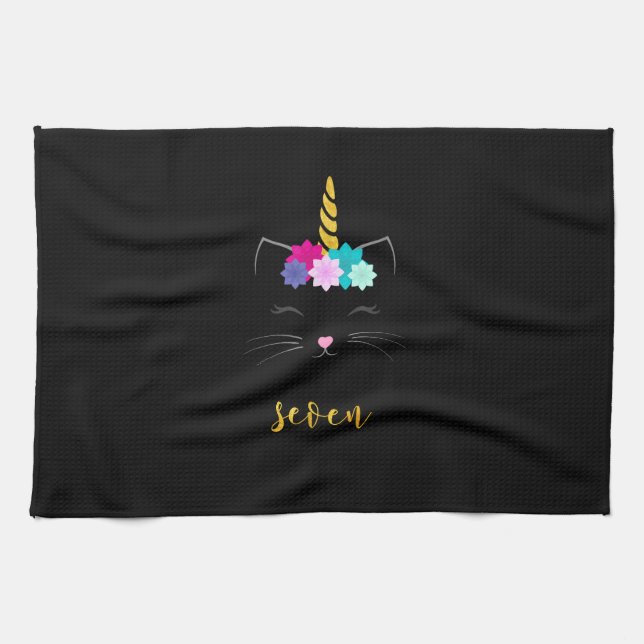 Linge De Cuisine Chemise d'anniversaire 7 ans Chat Licorne Filles A (Horizontal)