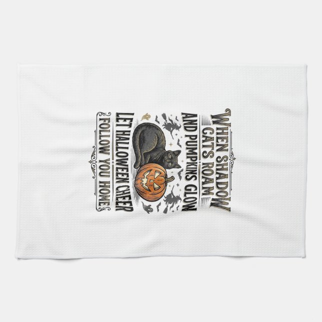 Linge De Cuisine Chemise de chat noir Halloween Gravure de citrouil (Horizontal)