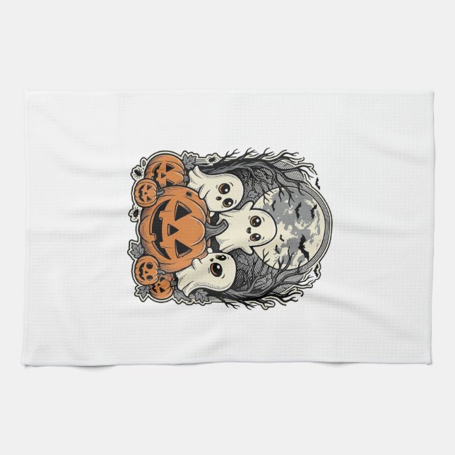 Linge De Cuisine Chemise de citrouille fantôme mignonne Gravure vin (Horizontal)