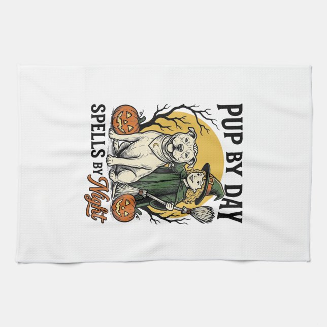 Linge De Cuisine Chemise de sorcière de chien d'Halloween Gravure v (Horizontal)