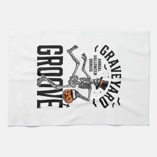 Linge De Cuisine Chemise de squelette dansant avec citrouille Vinta (Horizontal)