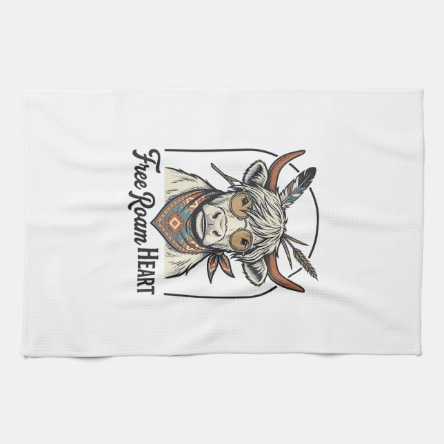 Linge De Cuisine Chemise de vache des Highlands Esprit libre Gravur (Horizontal)