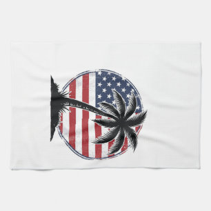 Linge De Cuisine Chemise d'été Drapeau Américain Palmier Vintage_1