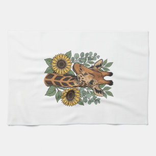 Linge De Cuisine Chemise florale tournesol girafe gravée vintage_1