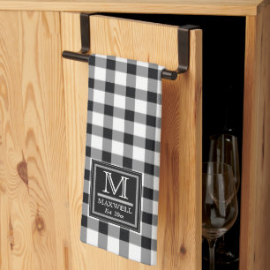 Linge De Cuisine Chèques de bisons rustiques Nom du monogramme p