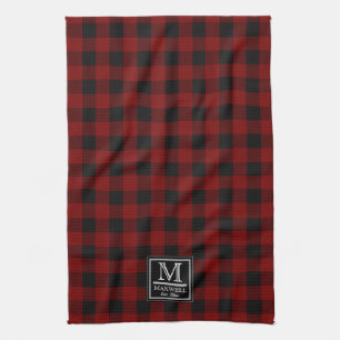 Linge De Cuisine Chèques de bisons rustiques Nom du monogramme p