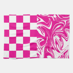 Linge De Cuisine Chèques et permules en Magenta et Blanc