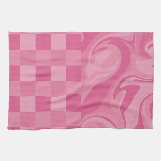 Linge De Cuisine Chèques et persiennes - Rose (Horizontal)