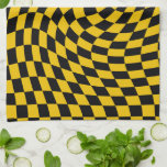 Linge De Cuisine Chèques Jaunes Noirs Déformés À damiers<br><div class="desc">Retro dépoli vérifie la conception du damier,  dans une combinaison de couleur noire et jaune rétro. Retro checkerboard twirled seventies style psychédélique design moderne décoration maison,  produits de bureau et d'école et rétro déformé cadeaux à damiers.</div>
