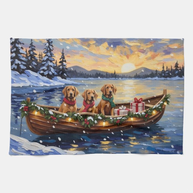 Linge De Cuisine Chesapeake Bay Retriever Christmas Boat Holiday (Horizontal)