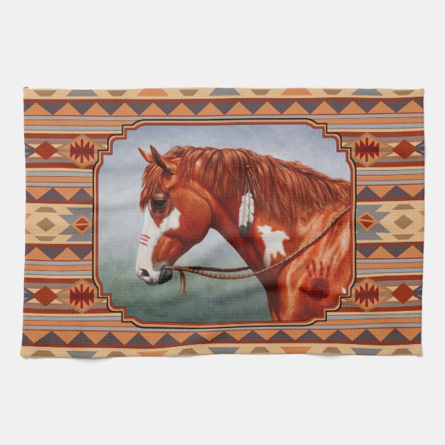 Linge De Cuisine Chestnut Pinto Horse Southwest (Horizontal)