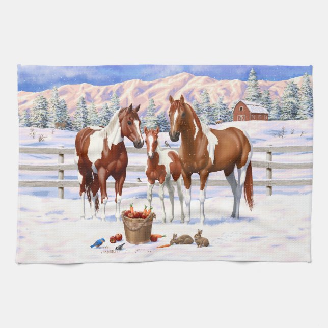 Linge De Cuisine Chestnut Pinto Sorrel Peinture Quarter Chevaux Dan (Horizontal)