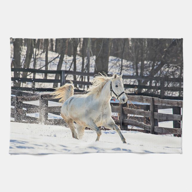 Linge De Cuisine Cheval blanc galopant (Horizontal)