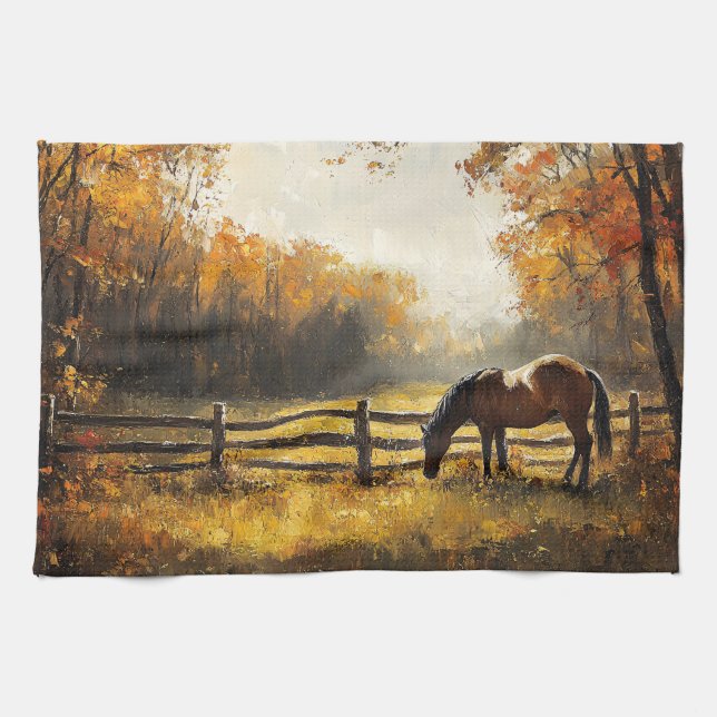 Linge De Cuisine Cheval dans le champ Golden Hour Peinture (Horizontal)