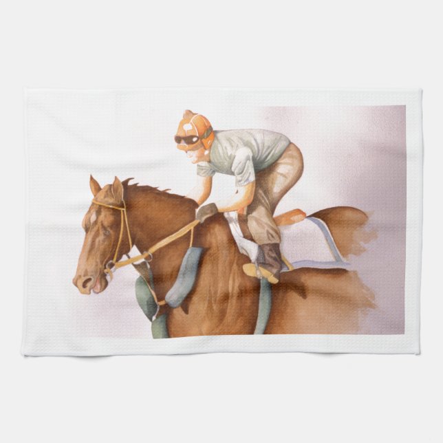Linge De Cuisine Cheval de course et Jockey (Horizontal)