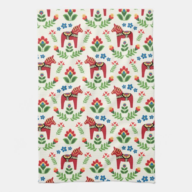 Linge De Cuisine Cheval de Dala suédois Rouge (Vertical)