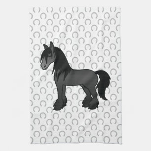 Linge De Cuisine Cheval de dessin animé Black Gypsy Vanner Clydesda
