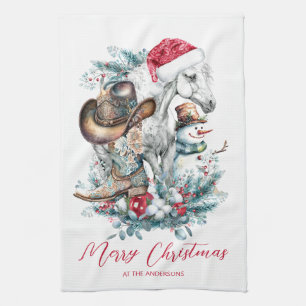 Linge De Cuisine Cheval de Noël en Chat de Noël cowgirl cowboy bott