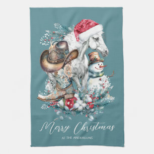 Linge De Cuisine Cheval de Noël en Chat de Noël cowgirl cowboy bott