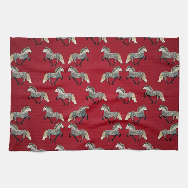 Linge De Cuisine Cheval Islandais Astrid en Rouge (Horizontal)