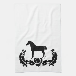 Linge De Cuisine Cheval noir et blanc Damas