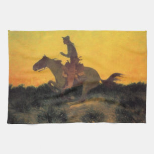 Linge De Cuisine Cheval Rider contre le coucher du soleil dans le F