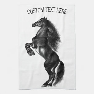 Linge De Cuisine Cheval sauvage noir droit - Ajoutez votre texte/co