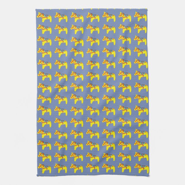 Linge De Cuisine Chevaux bleus et jaunes (Vertical)