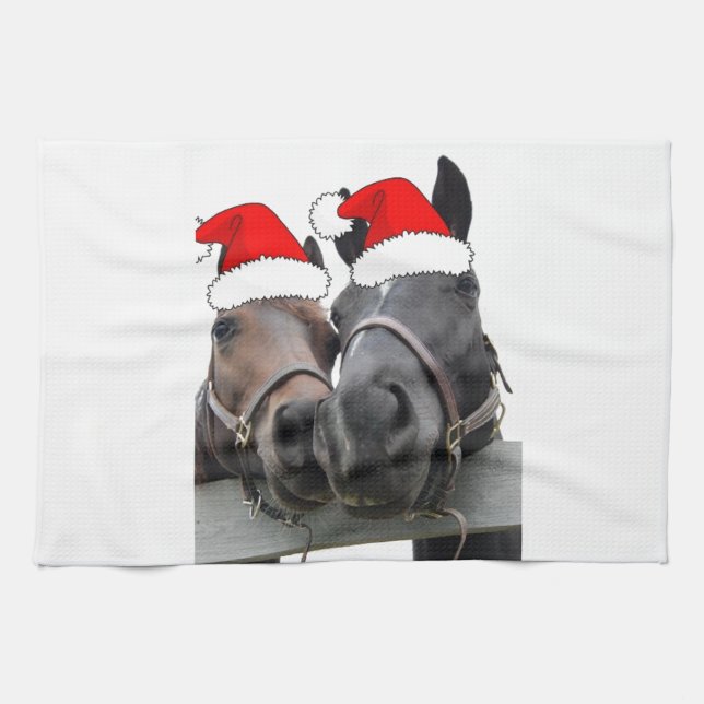Linge De Cuisine Chevaux de Noël (Horizontal)
