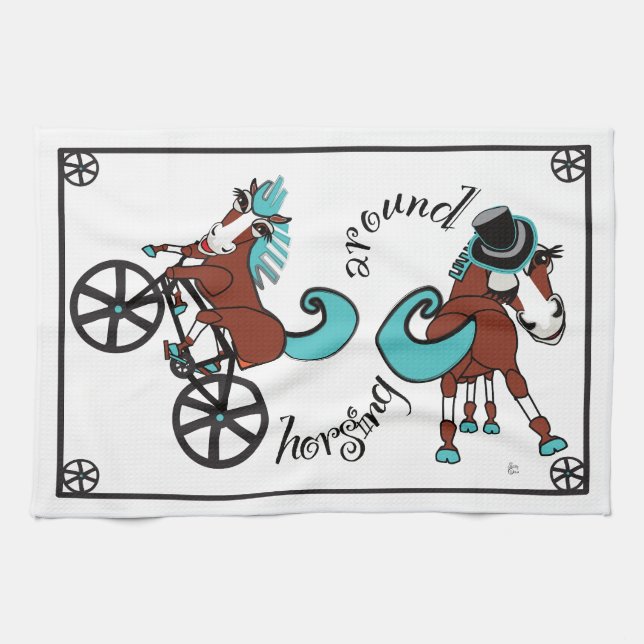 Linge De Cuisine chevaux humoristiques (Horizontal)