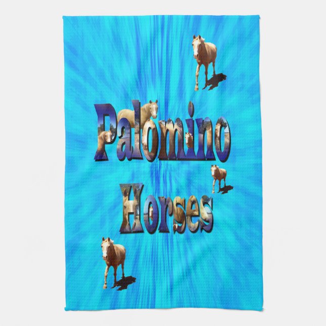 Linge De Cuisine Chevaux Palomino Sur Bleu, (Vertical)