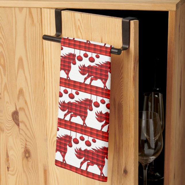 Linge De Cuisine Chevaux rouges et ornements (Pliage en tiers)