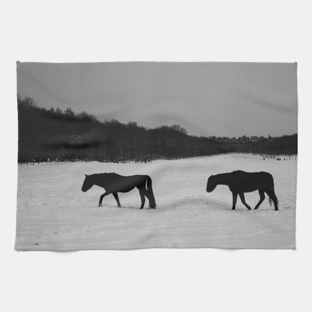 Linge De Cuisine Chevaux Sur Neige ktcnm (Horizontal)