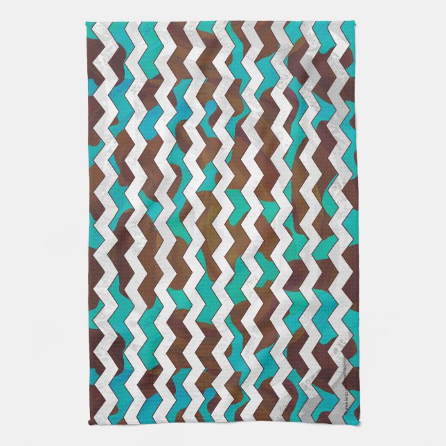 Linge De Cuisine Chevron Cow Impression Brown et Turquoise (Vertical)