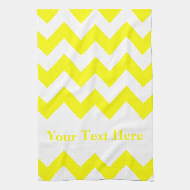 Linge De Cuisine Chevron en gras jaune avec texte personnalisable (Vertical)