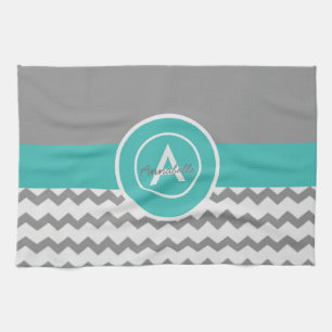 Linge De Cuisine Chevron Gris Sarcelle