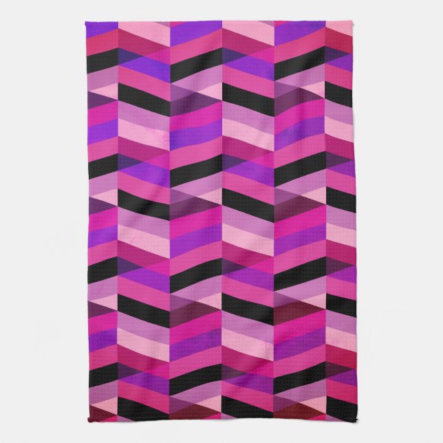 Linge De Cuisine Chevron/Herringbone abstrait | Violets et Violet (Vertical)