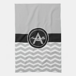 Linge De Cuisine Chevron noir gris