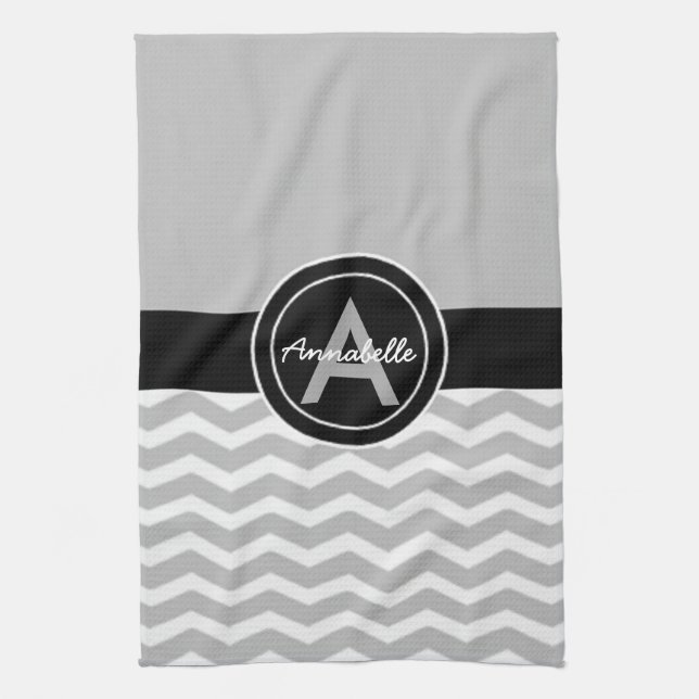 Linge De Cuisine Chevron noir gris (Vertical)