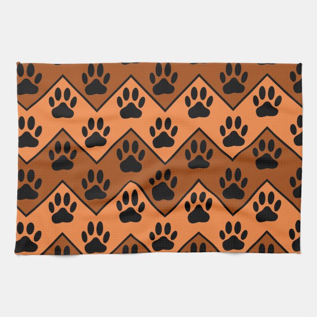 Linge De Cuisine Chevron Orange Brown Avec Motif Paw Chien (Horizontal)