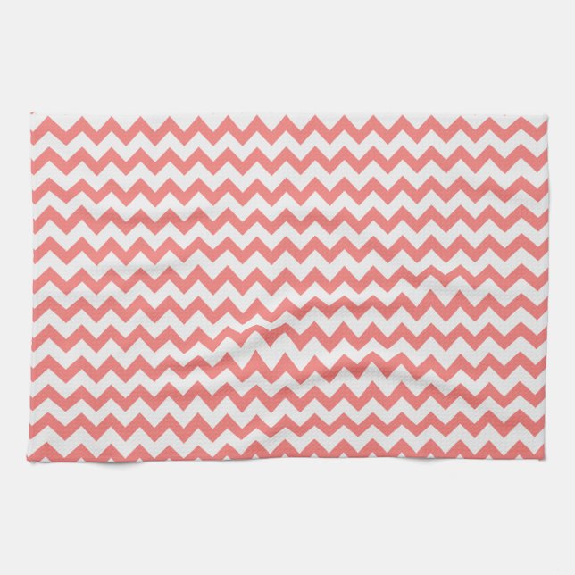 Linge De Cuisine Chevron rose de corail (Horizontal)