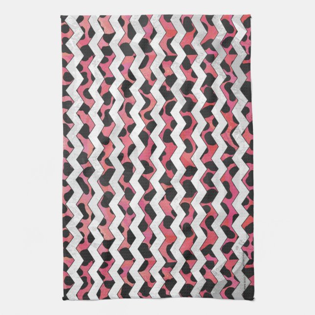 Linge De Cuisine Chevron rose et noir Dalmation (Vertical)