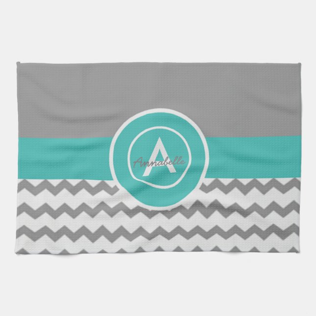 Linge De Cuisine Chevron Turquoise gris (Horizontal)