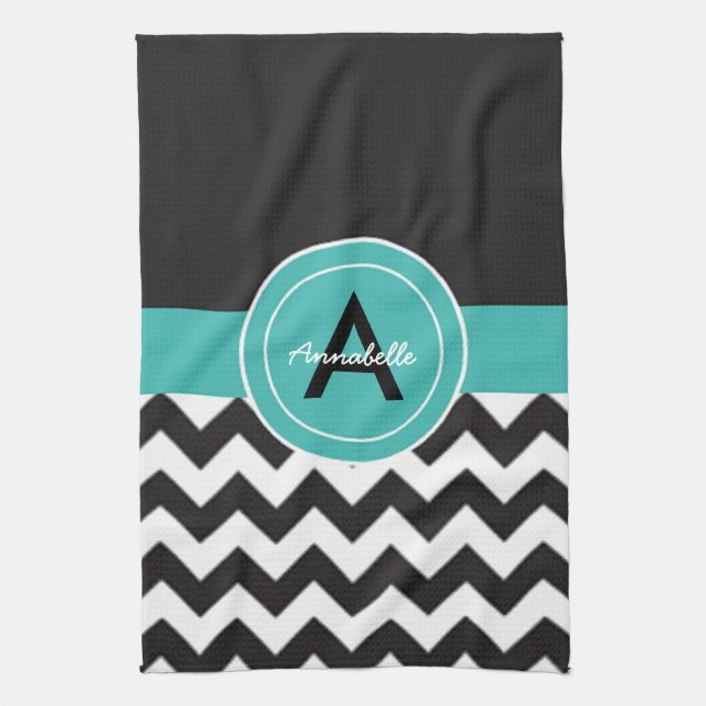 Linge De Cuisine Chevron turquoise noir (Vertical)