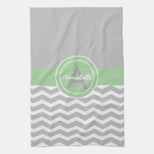 Linge De Cuisine Chevron Vert Gris