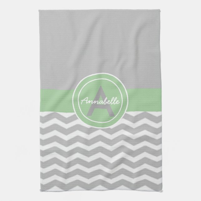 Linge De Cuisine Chevron vert gris (Vertical)