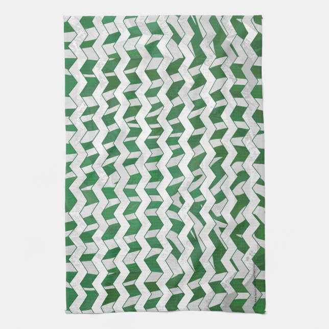Linge De Cuisine Chevron Zebra Green et White Print (Vertical)